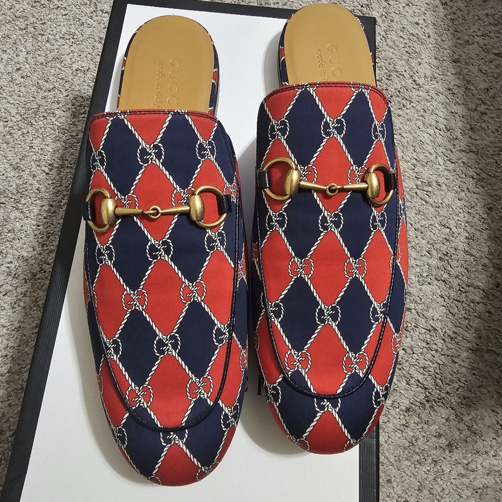Gucci Red and Blue Patterned Loafers/Mules Size Gucci Size 9, US 9.5